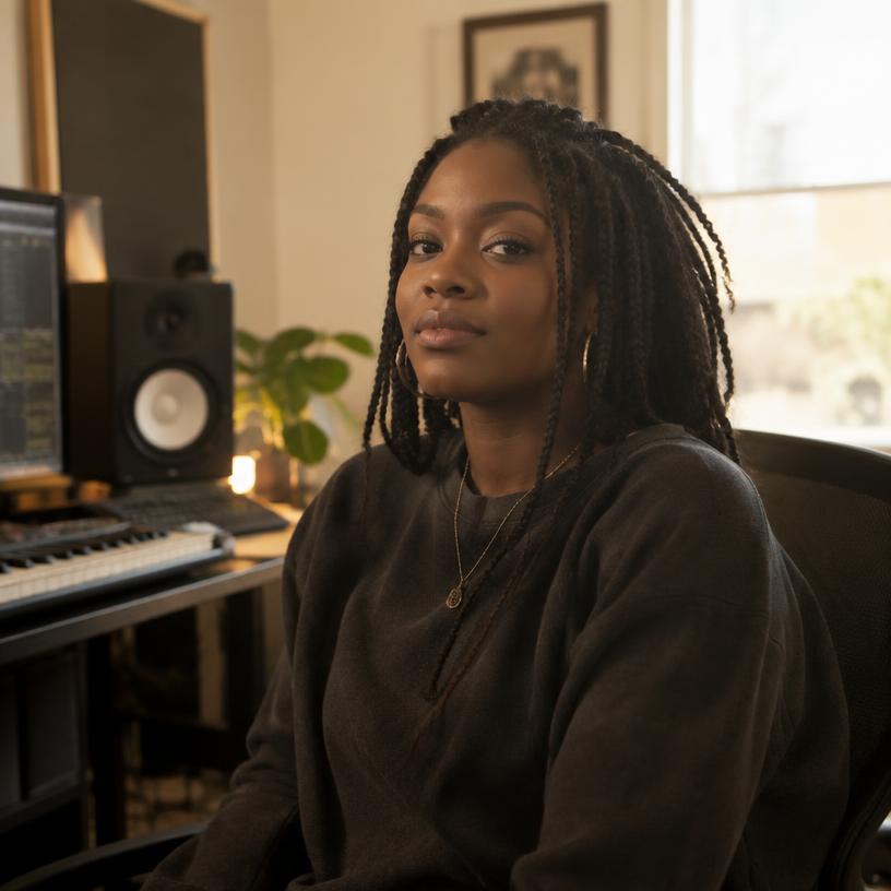 Artist creating music in her studio